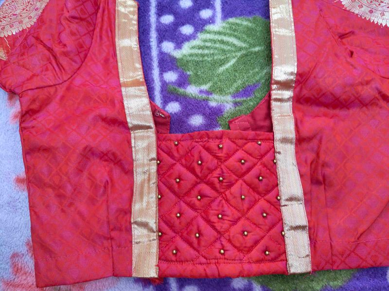 Red Quilted Embellished Blouse