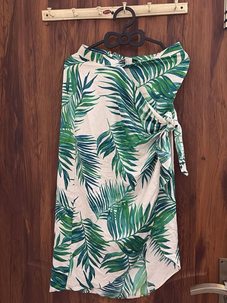 Leaf Print Wrap Skirt