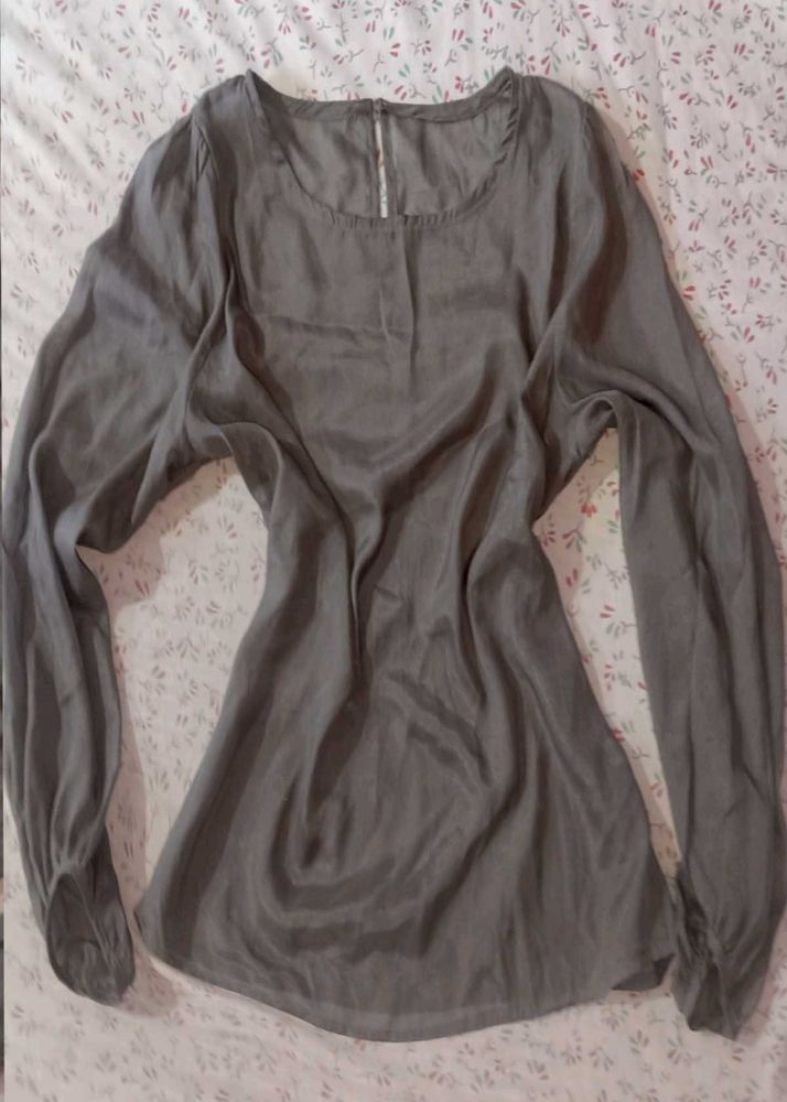 See-through Gray Long Sleeve Top