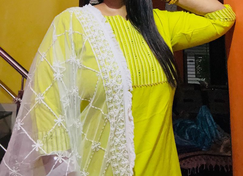 Lime Green Embroidered Salwar Kameez