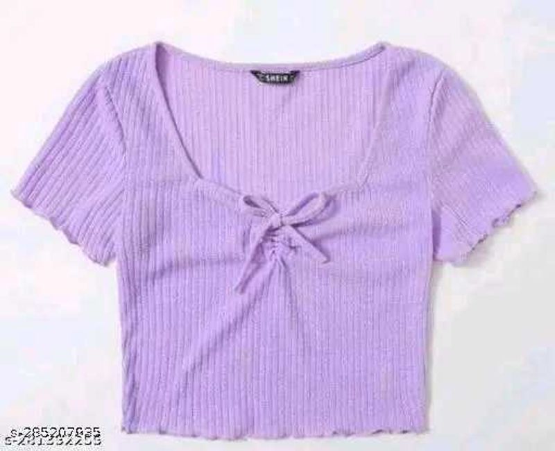 Lilac Ribbed Tie-Front Crop Top