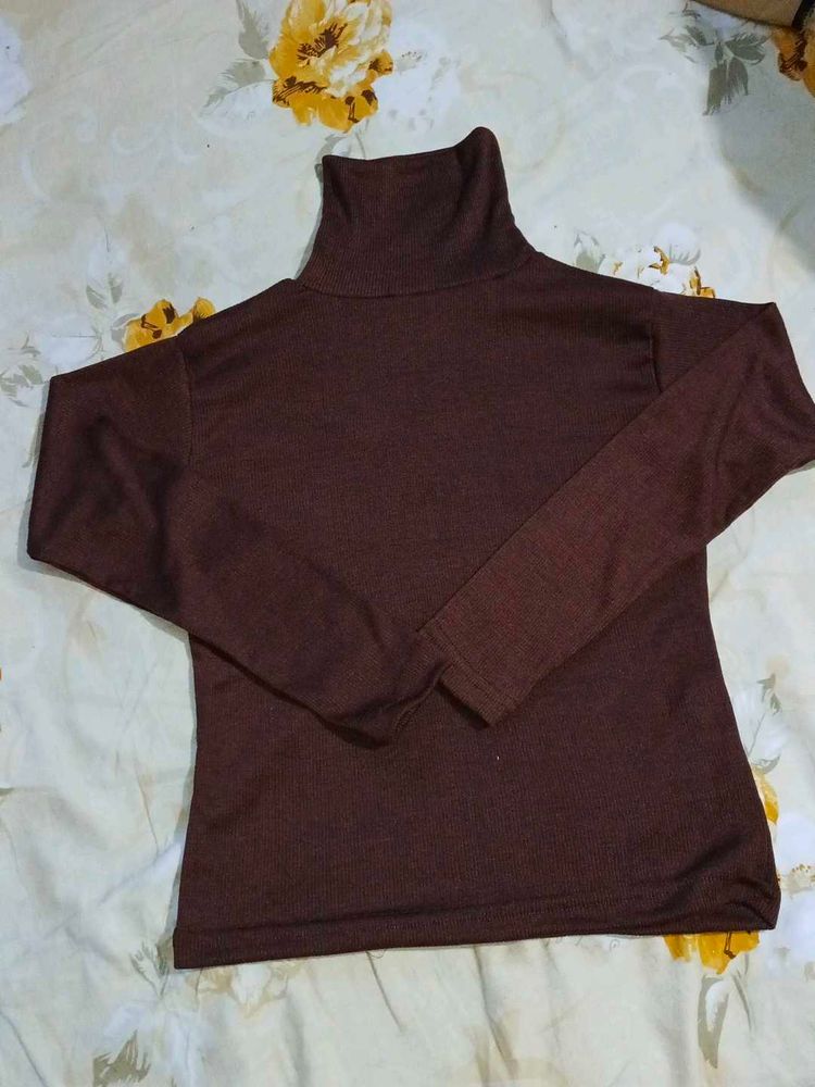 Brown Turtleneck Top
