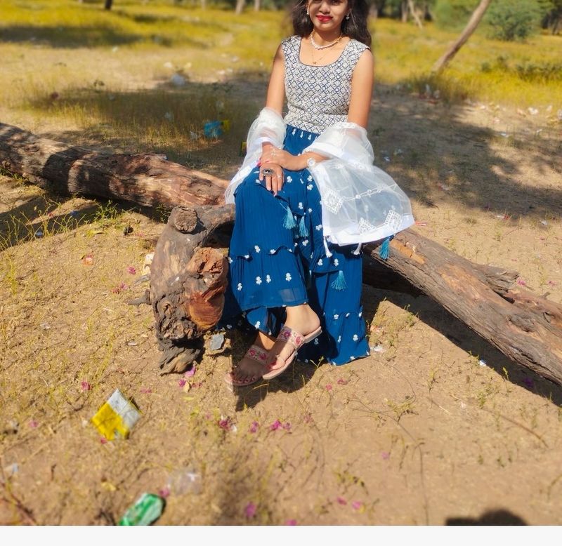 Blue Chikankari Plazoo Set