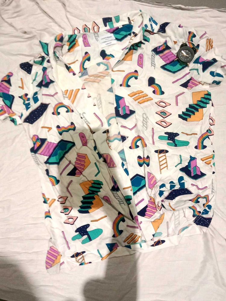 Funky Graphic Print Short Sleeve Button-Down