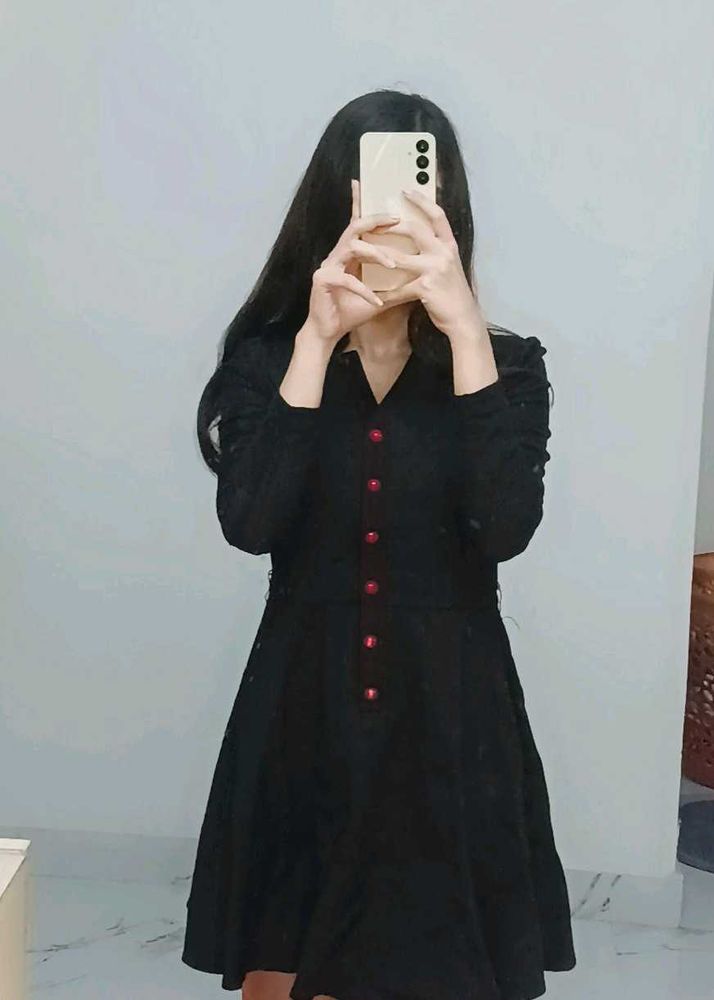Black Korean Short Frock Type Top