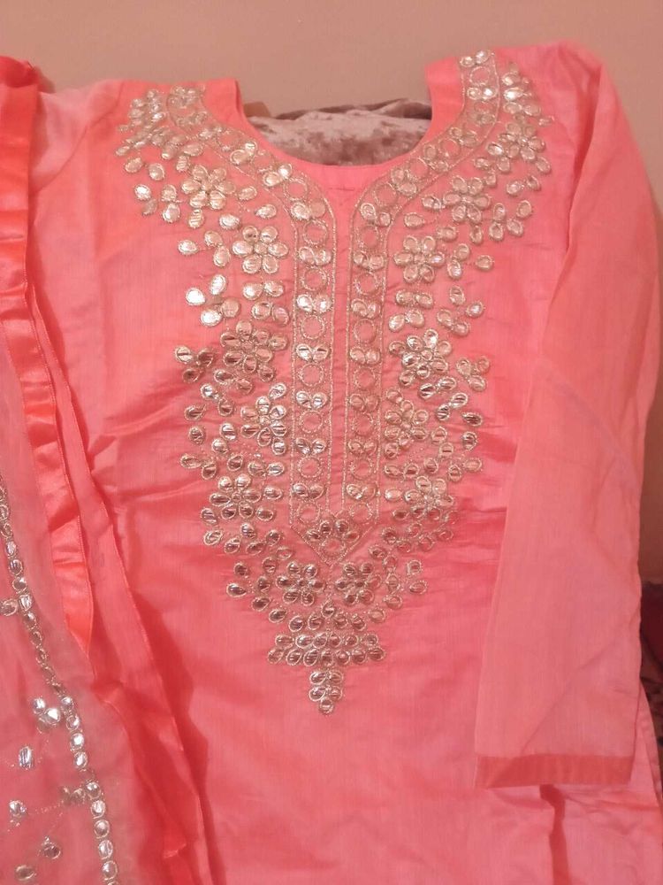 Peach Embroidered Indian Salwar Kameez Suit