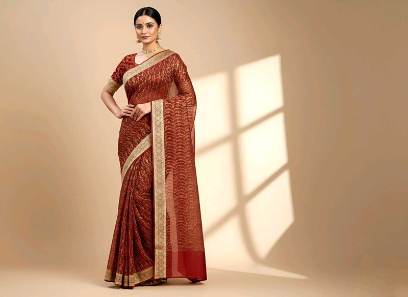 Elegant Maroon &amp; Gold✨ Saree