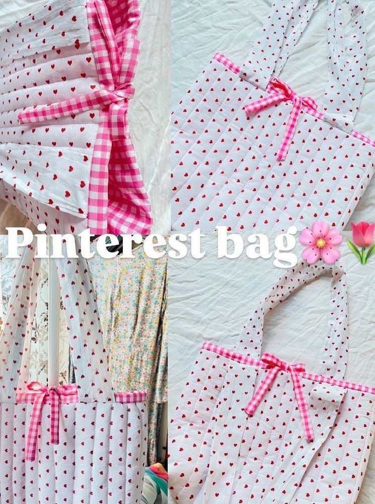 Heart Print Quilted Tote Bag🌸🎀