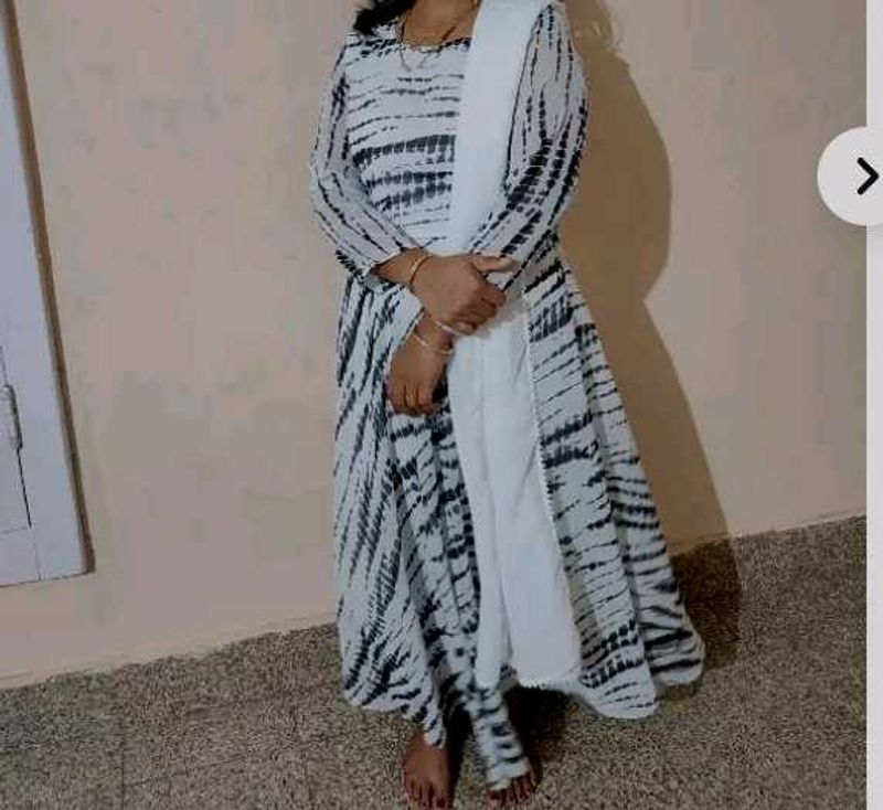 Black &amp; White Anarkali Suit