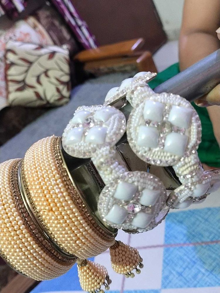 Elegant Pearl &amp; Embellished Bangle Set
