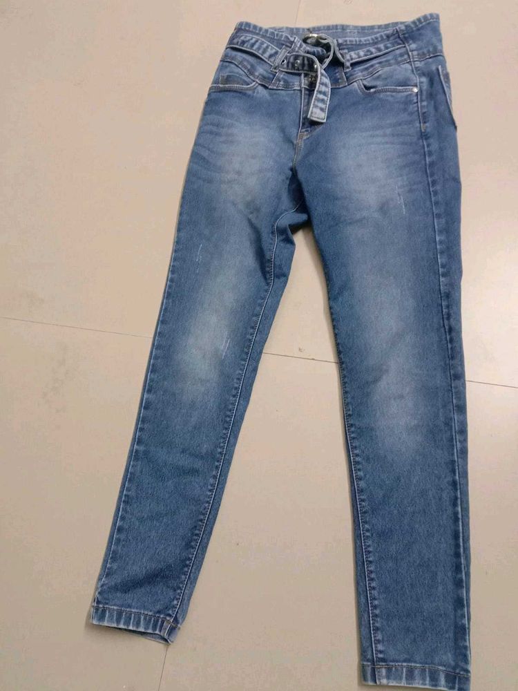 Belted Denim Jeans