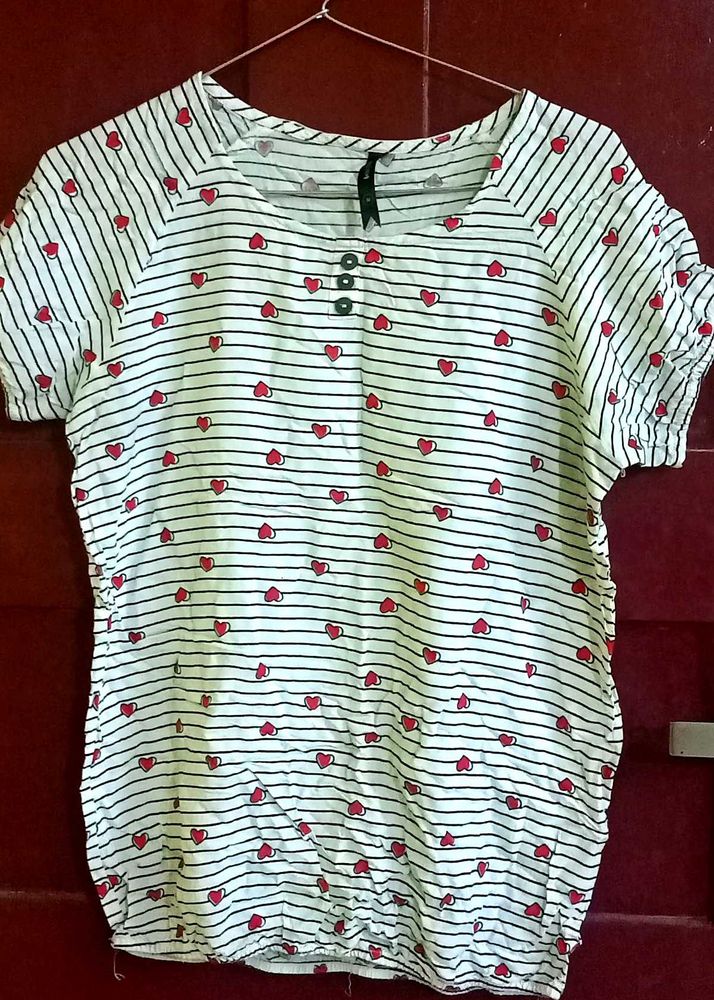 Striped Heart Print Top