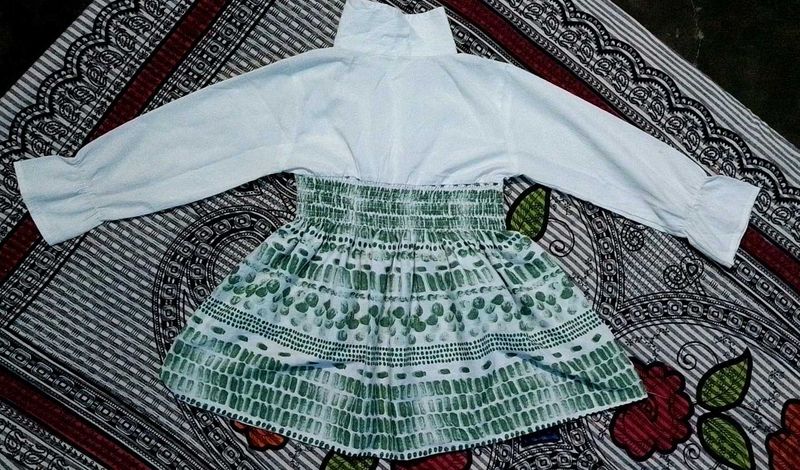 White &amp; Green Mini Dress