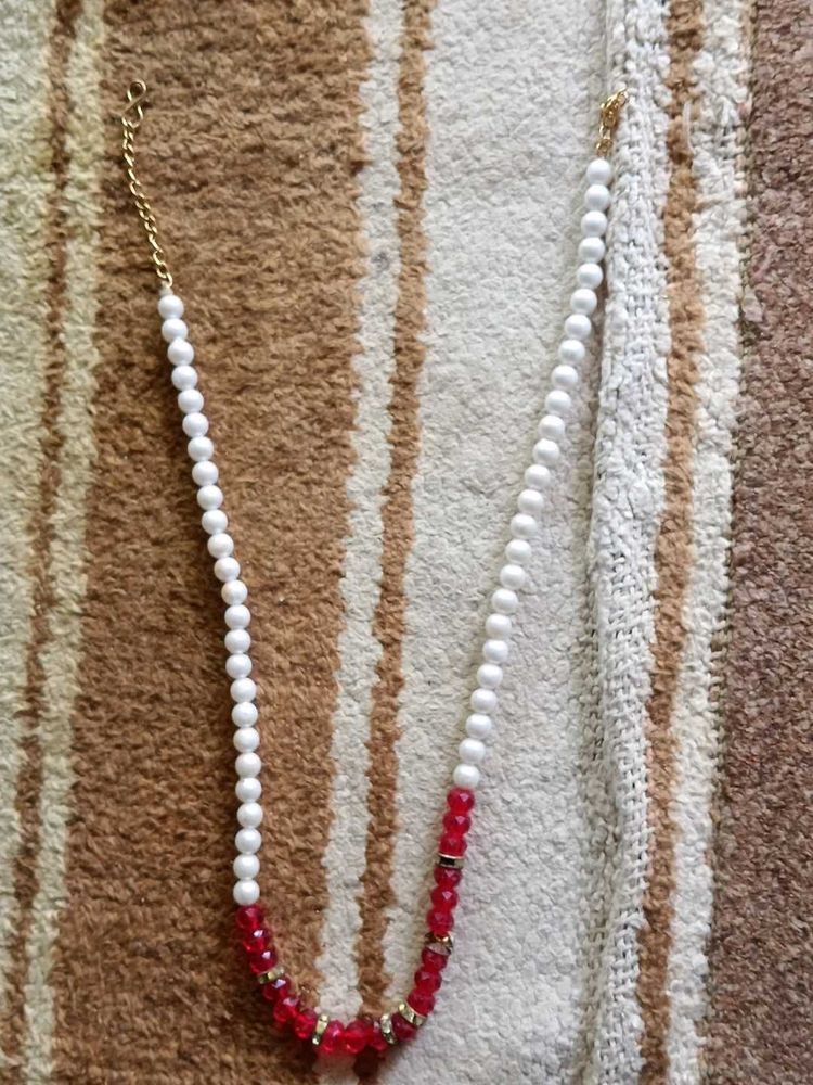 Red Jeweled Pearl Necklace