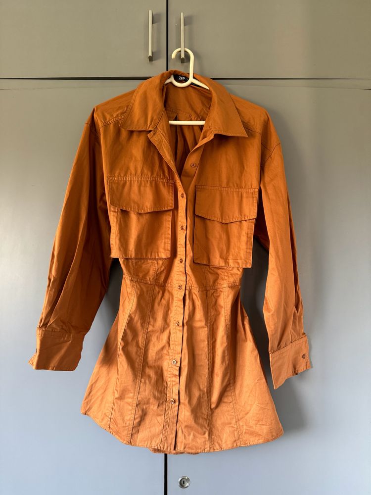 Burnt Orange Shirt Dress - Zara