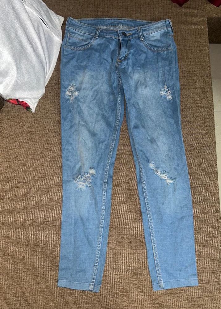 Blue Ripped Low Waist Jeans
