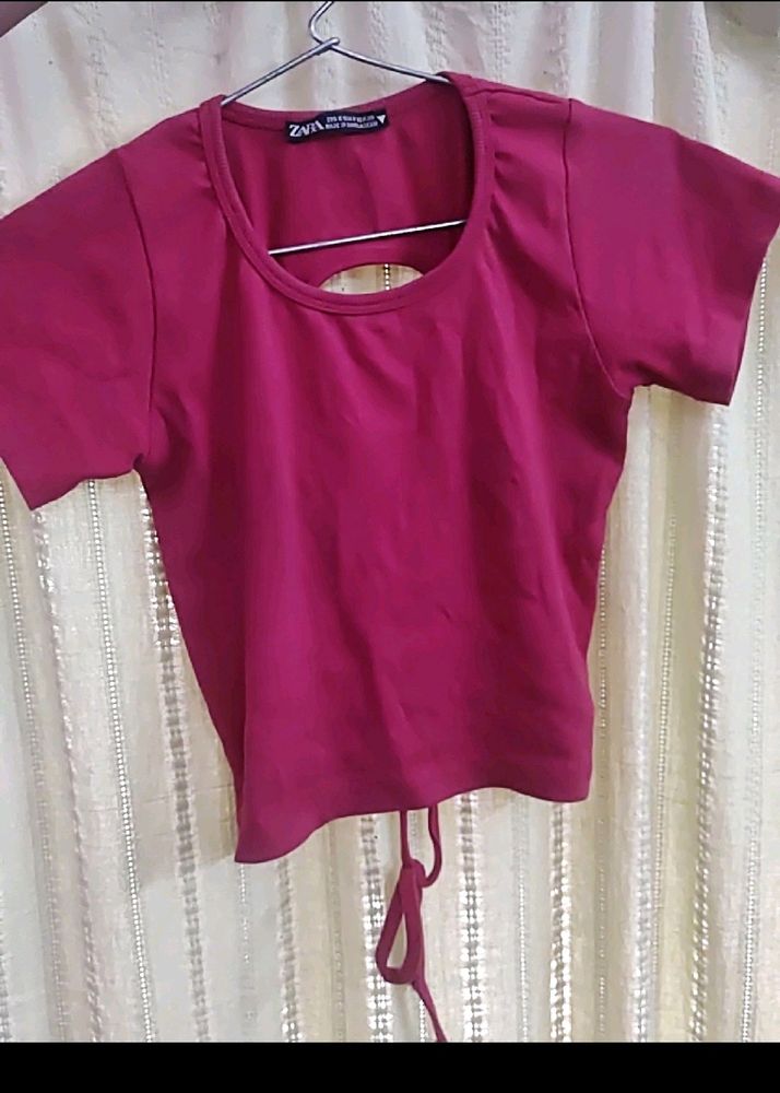 Fuschia Ribbed Backless Hot Crop Top ...