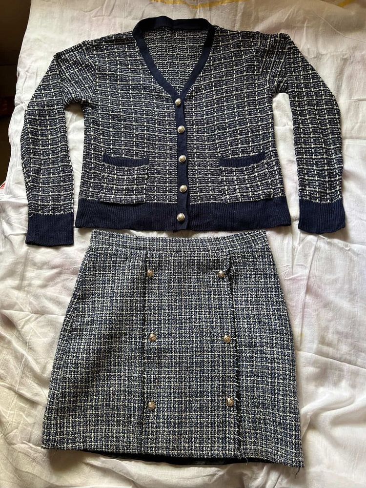 Tweed Cardigan &amp; Skirt Set