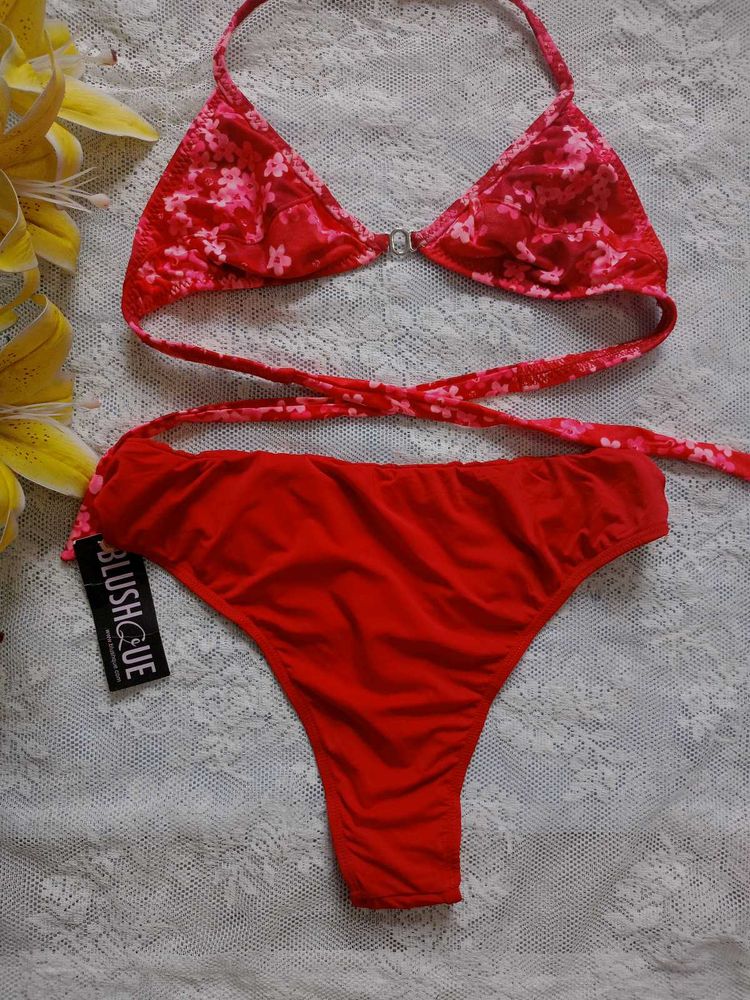 Red Floral Bikini Set