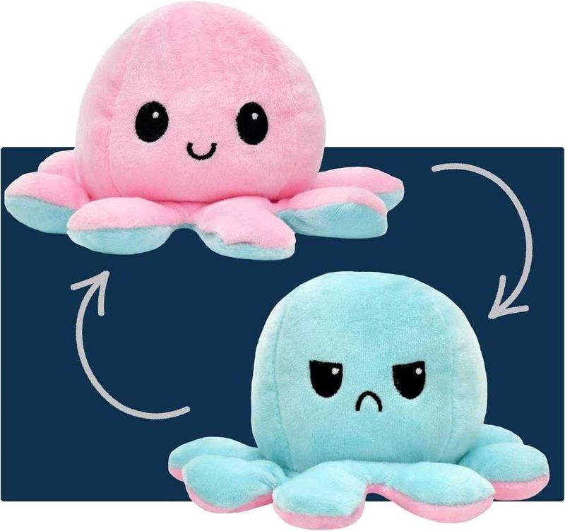 Reversible Octopus Plush Toy – Blue &amp; Pink (17 cm)