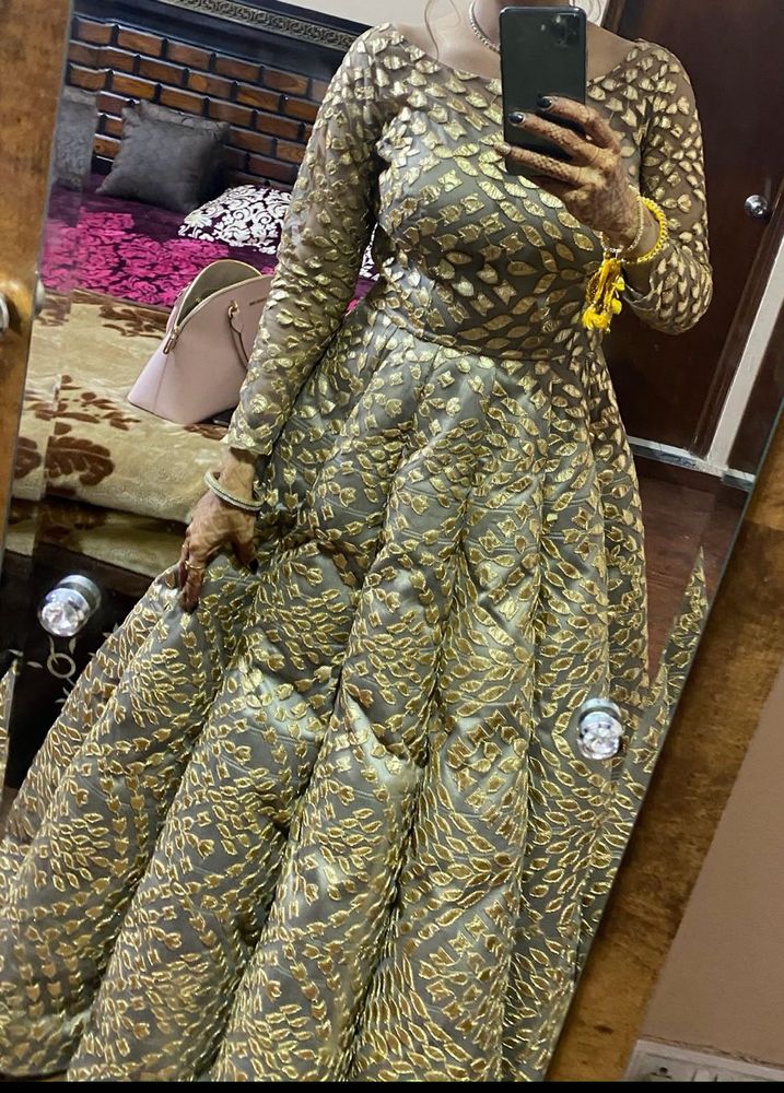 Elegant Gold Embroidered Anarkali