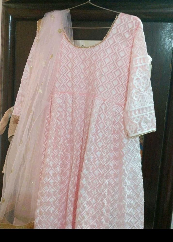 Chickenkari Pink Color Beautiful Frock Style Kurti