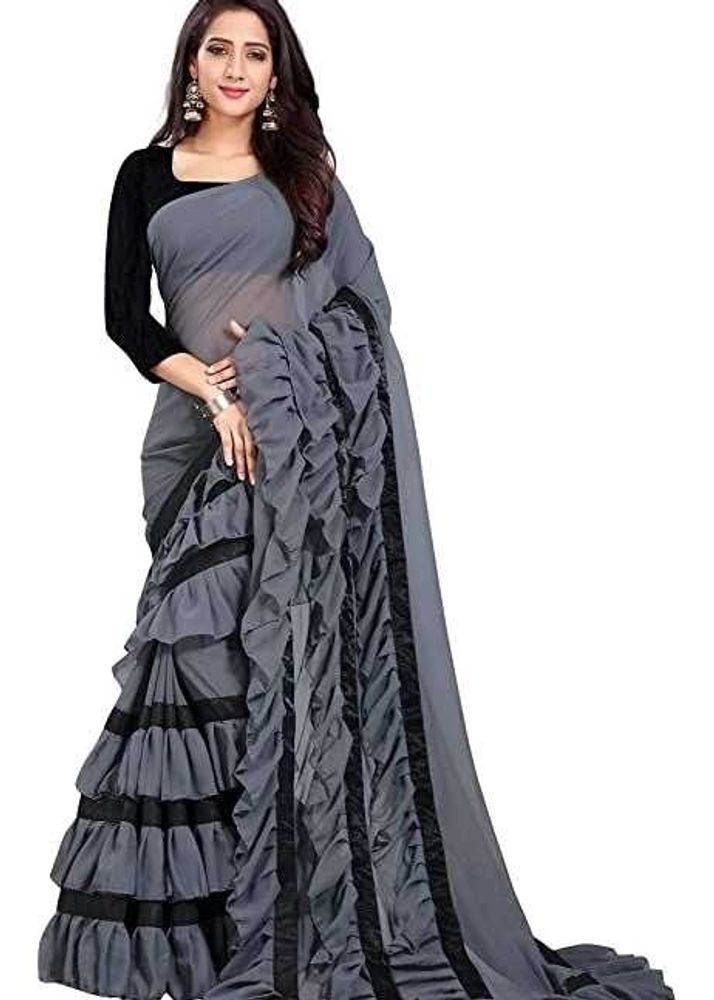 Grey Ruffle Saree