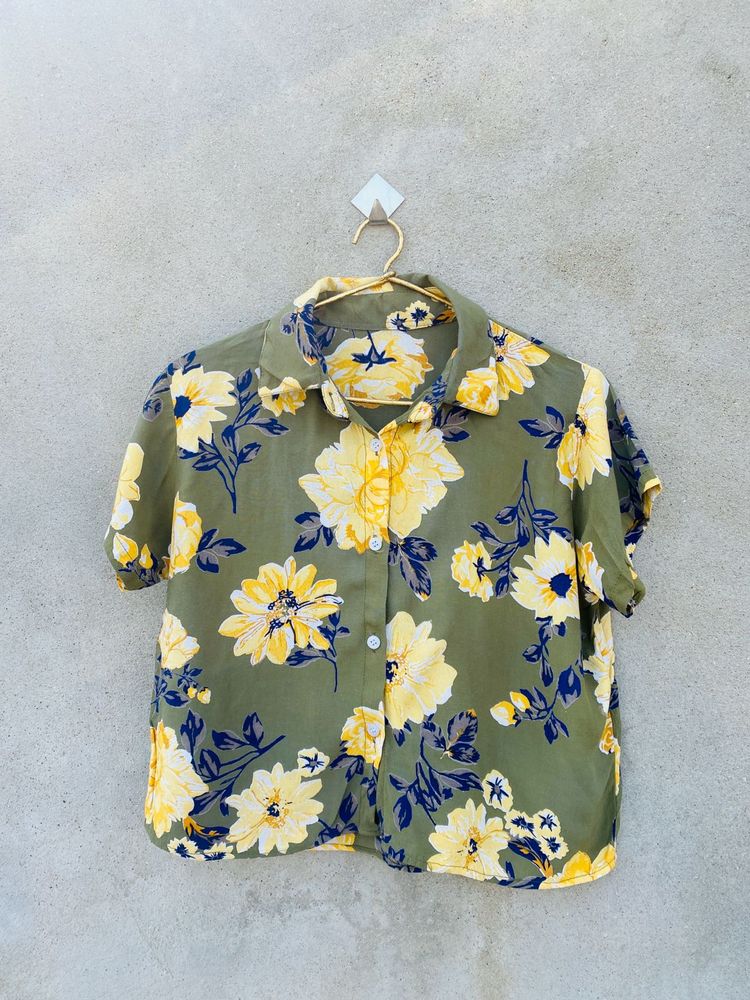 Flower Print Casual Crop Top