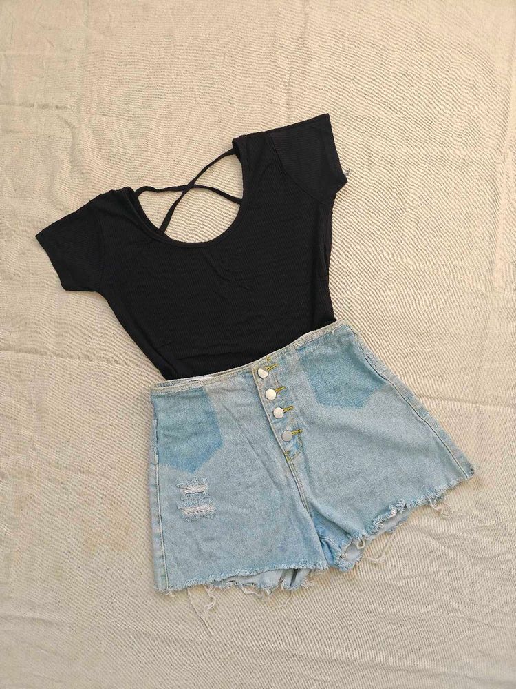 Black Cross-Back Ribbed Crop Top