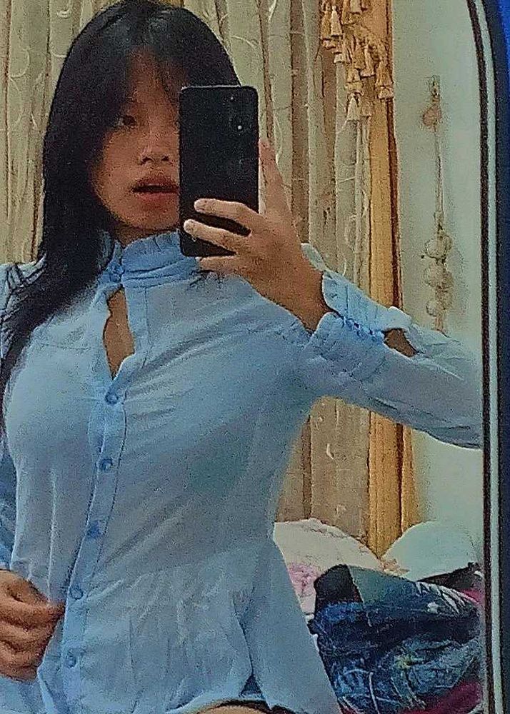 Cute Blue Button-Up Top
