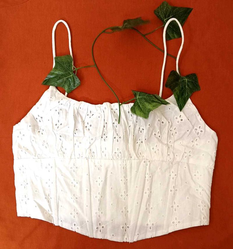 Embroidered Women White Tank Top