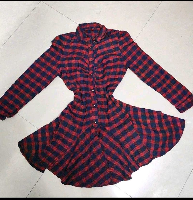 Red Plaid Shirt Dress