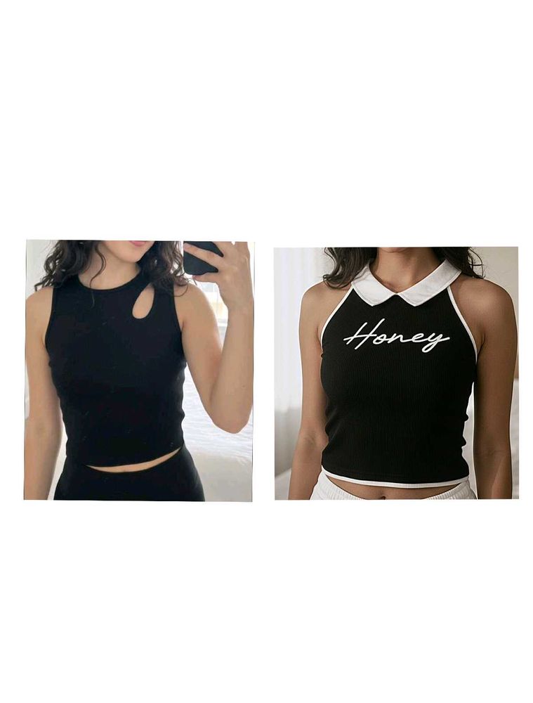 🛑COMBO🛑(Ribbed Cutout &amp; Black &amp; White Top)