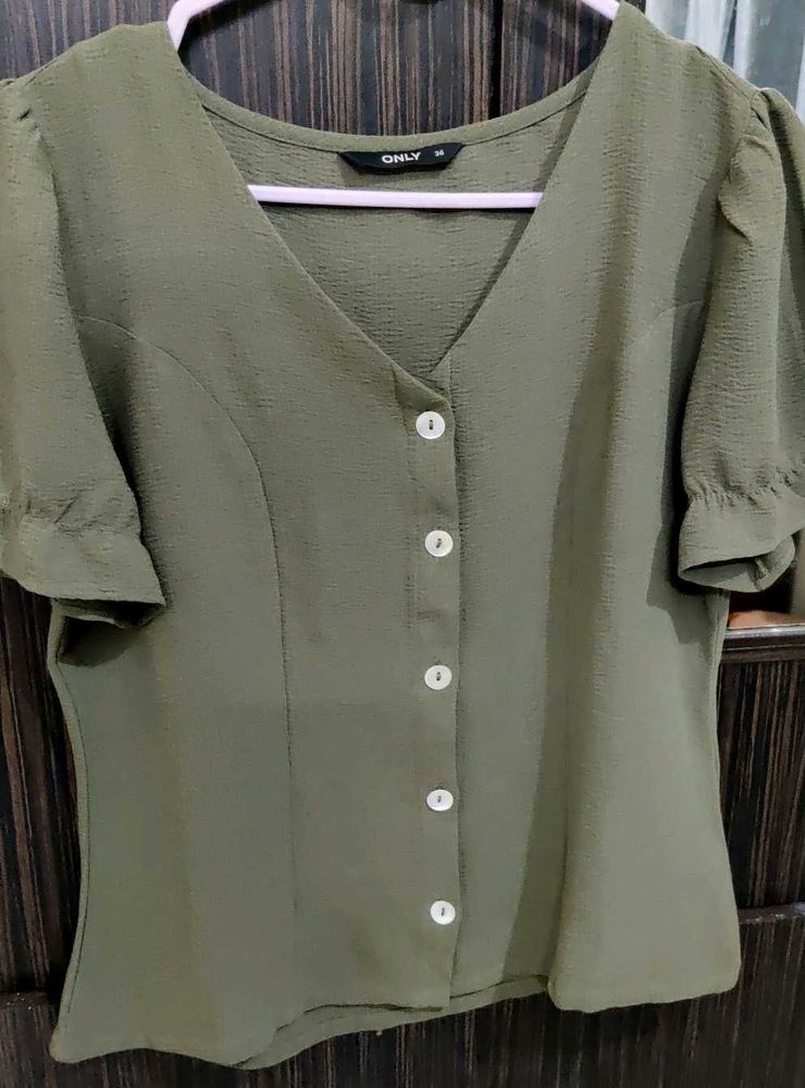 Olive Green Button-Down Blouse