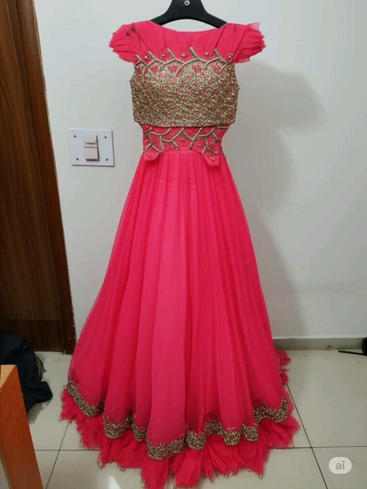 Pink &amp; Gold Embellished Gown Dress