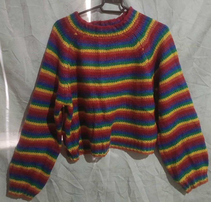 Rainbow Striped Knit Sweater