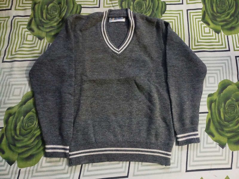 Gray V-Neck School Sweater