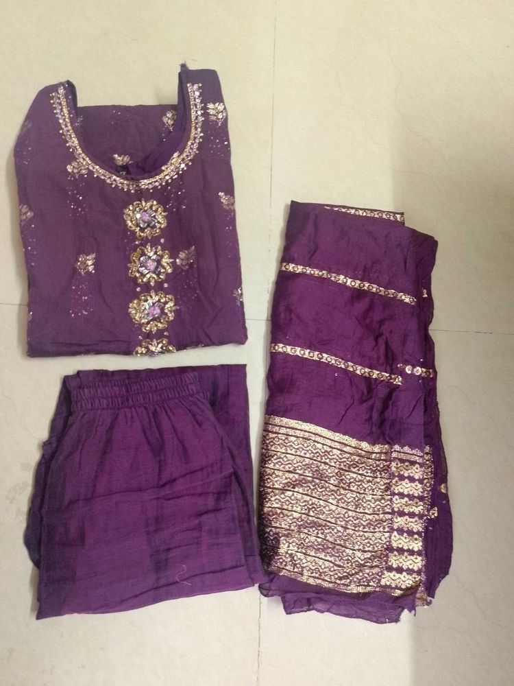 Purple Embroidered Kurta Set