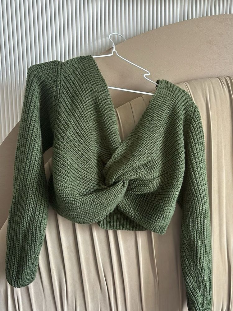 Green Knit Crop Sweater