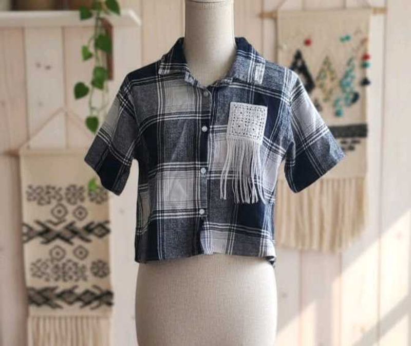 Cropped Plaid Shirt with Fringe