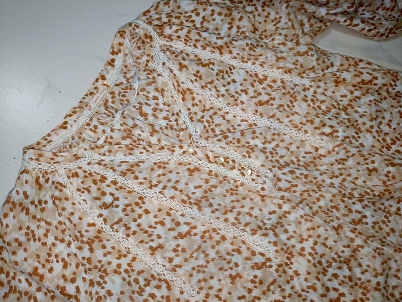 Brown Print Sheer Top