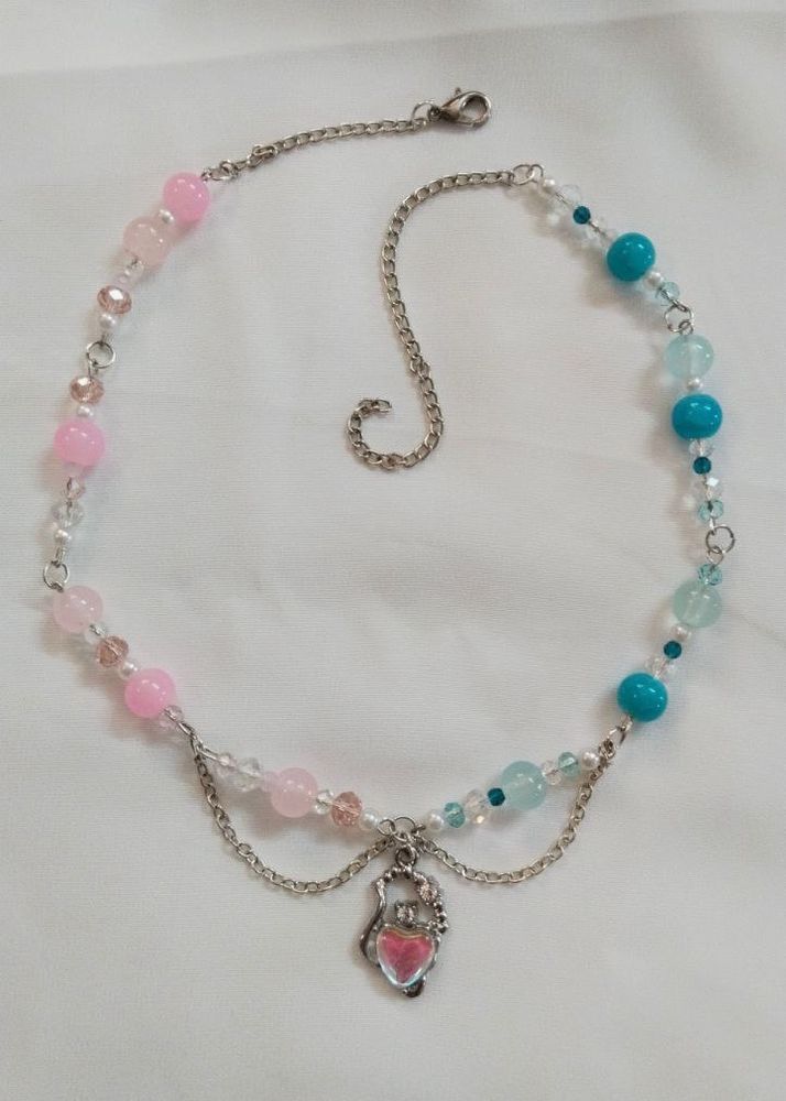 Aesthetic Cute Pink Blue Heart Necklace 🩵🩷✨🦋
