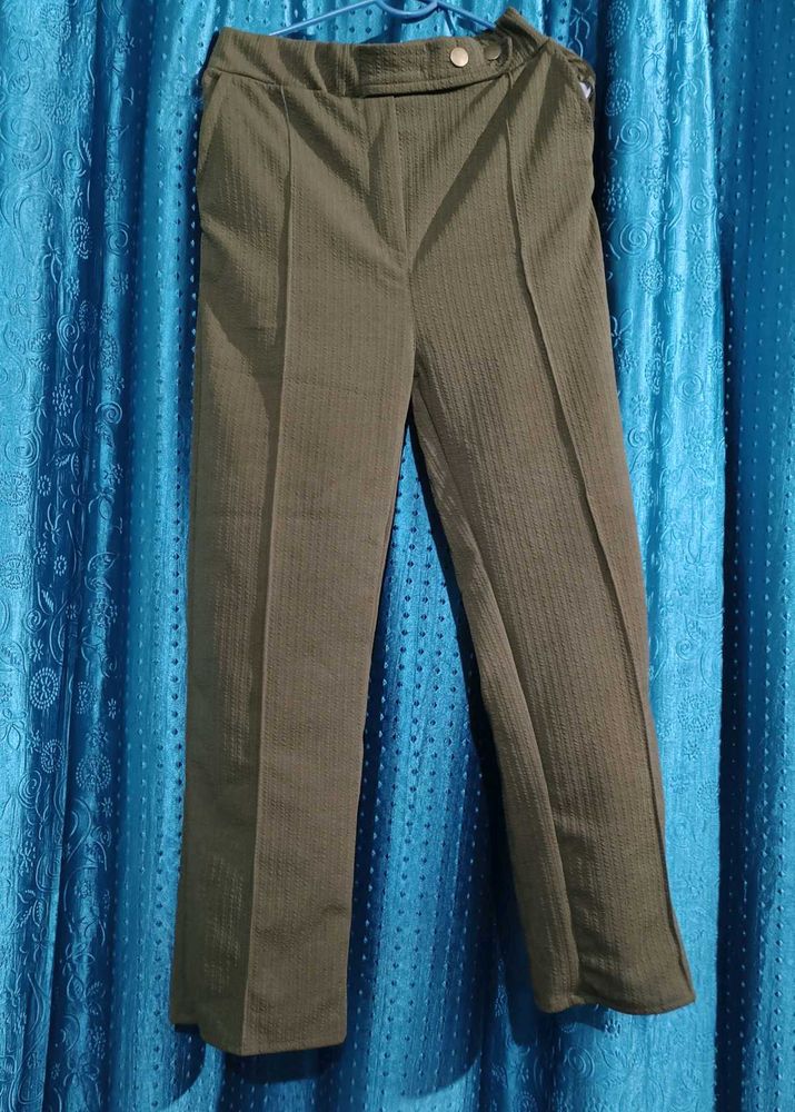 Vintage Olive Green Striped Career Pants