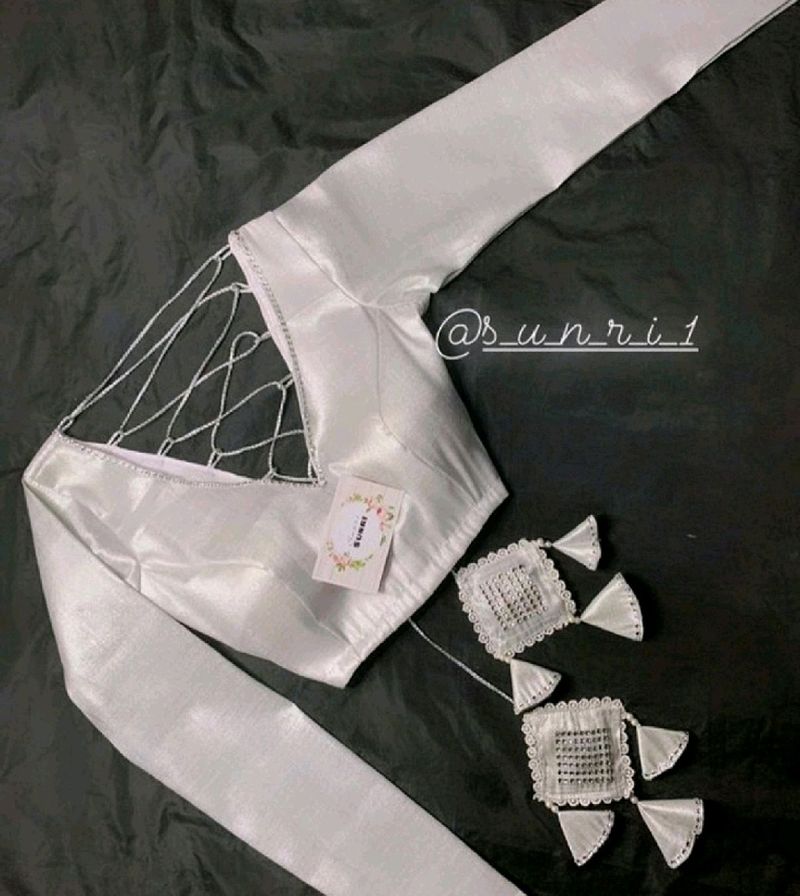 Silk Criss Cross Drawstring Padded Blouse
