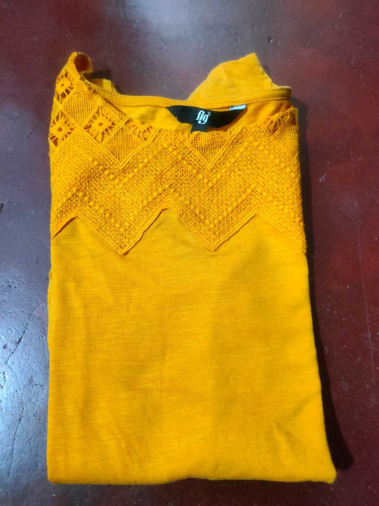 Fig Mustard Yellow Lace Top
