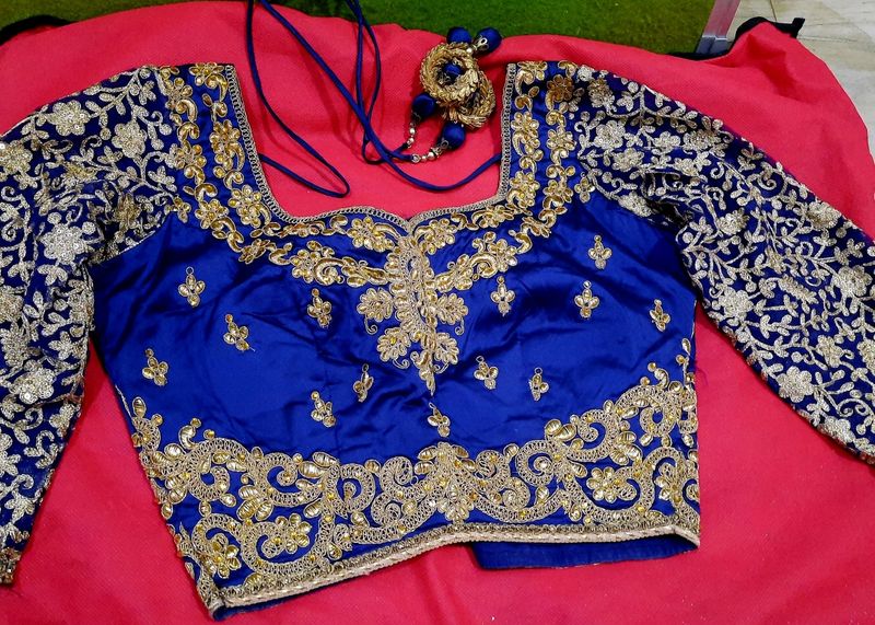 Mystic Navy Embroidery Choli For Women
