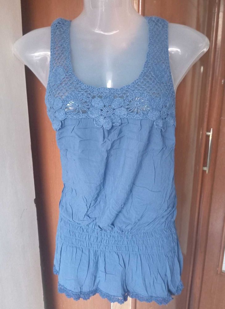 Blue Crochet Detail Top