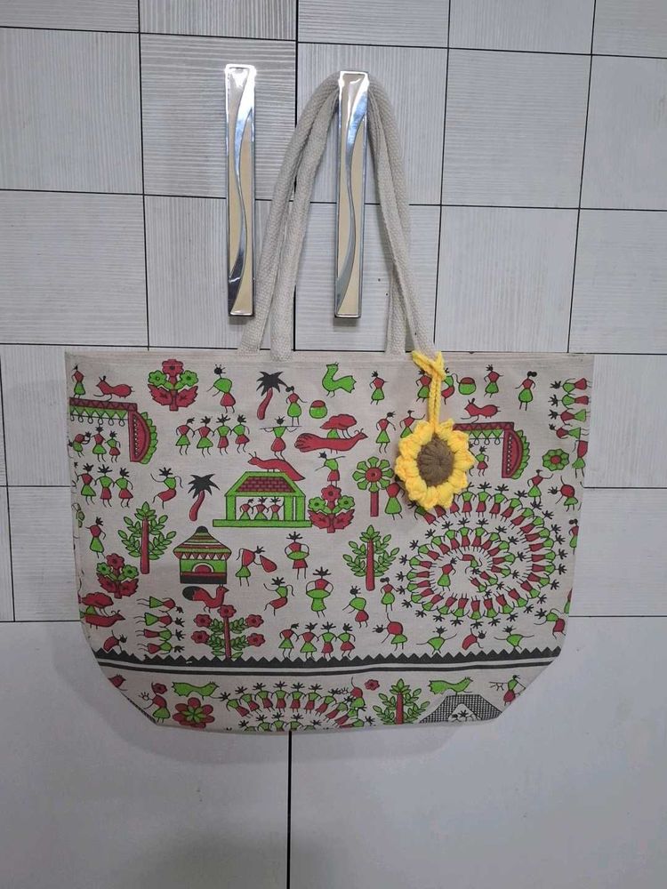 Handcrafted Tote Bag with sunflower hanging
