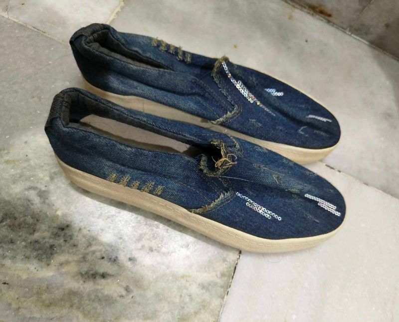 Blue Denim Slip-on Sneakers