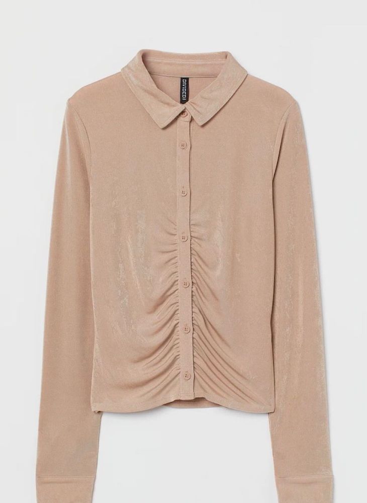 H&amp;M Beige Ruched Front Long Sleeve Top